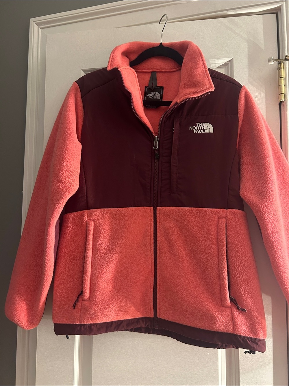 The North Face Pink and Burgundy Fleece Puffer Jacket